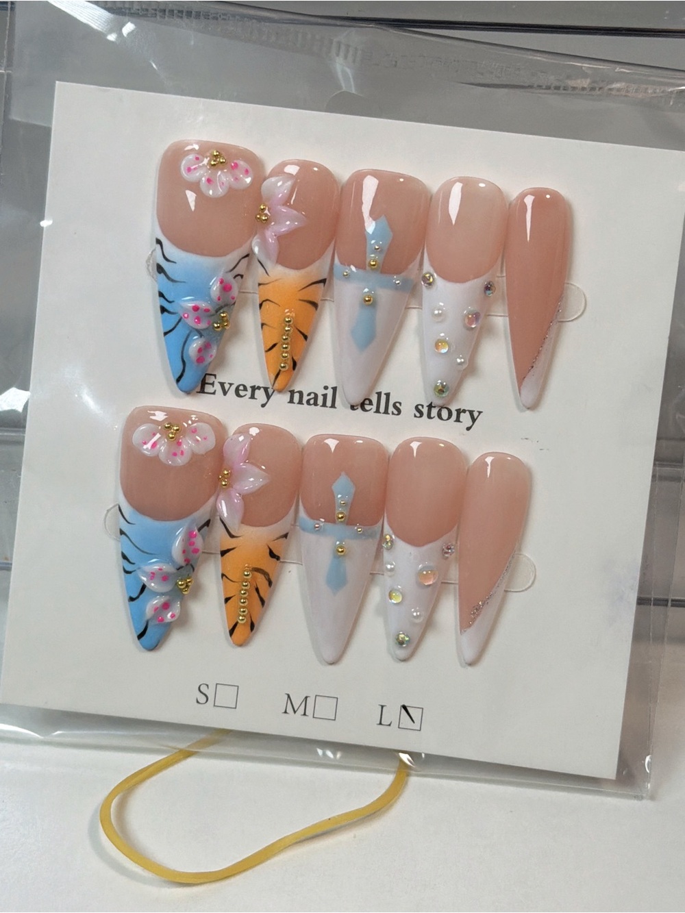 Hand-Painted Floral & Geometric Press-On Nails - Pink Multi